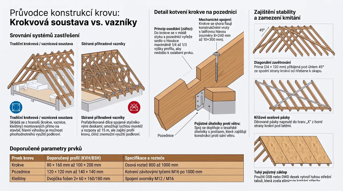 Krov a kmitání střechy – Krokvová vs. vazníková soustava