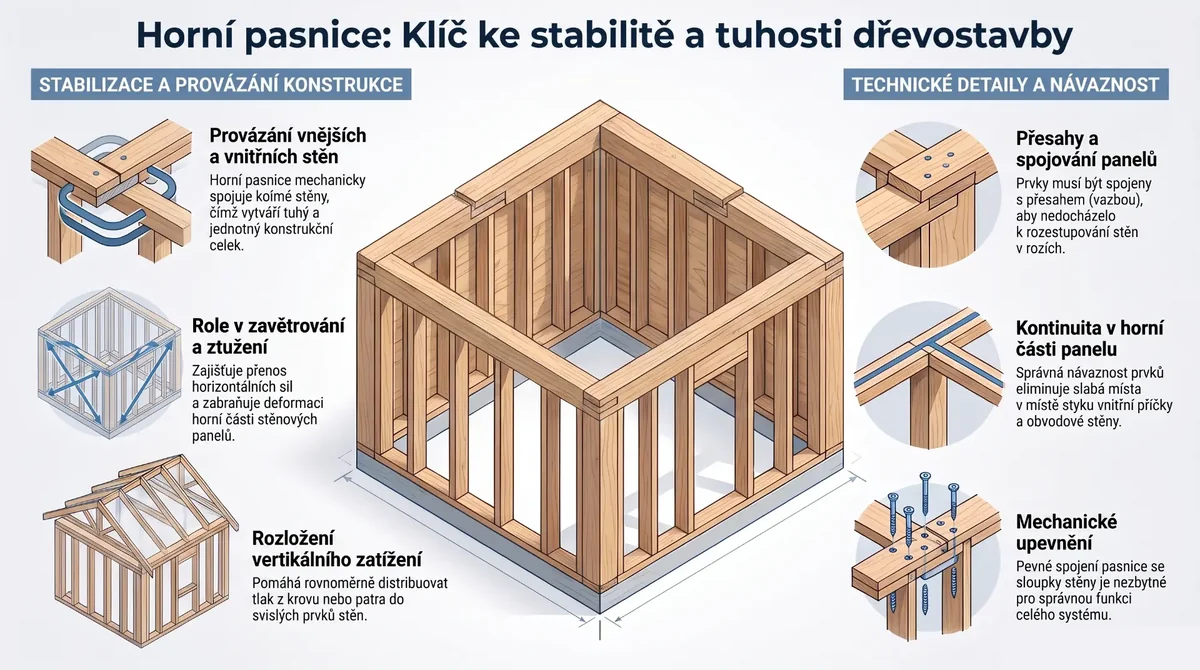 Horní pasnice (pásková obvodová vazba), ztužení stěn a zavětrování