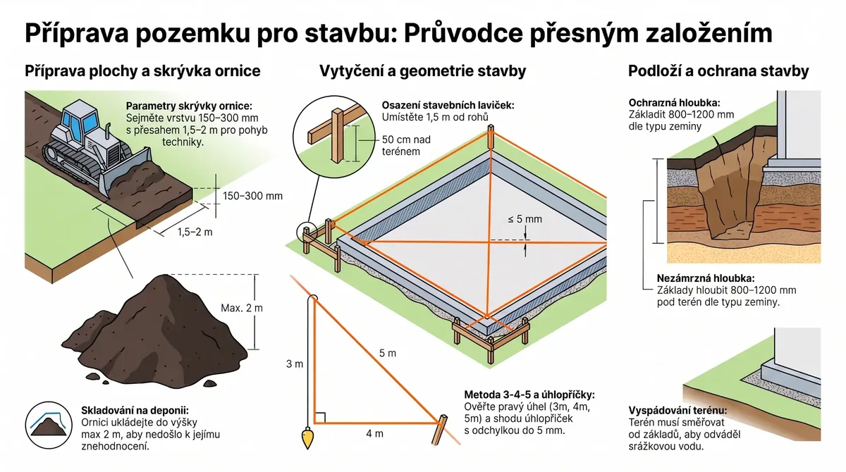 Příprava pozemku, vytyčení stavby a skrývka ornice