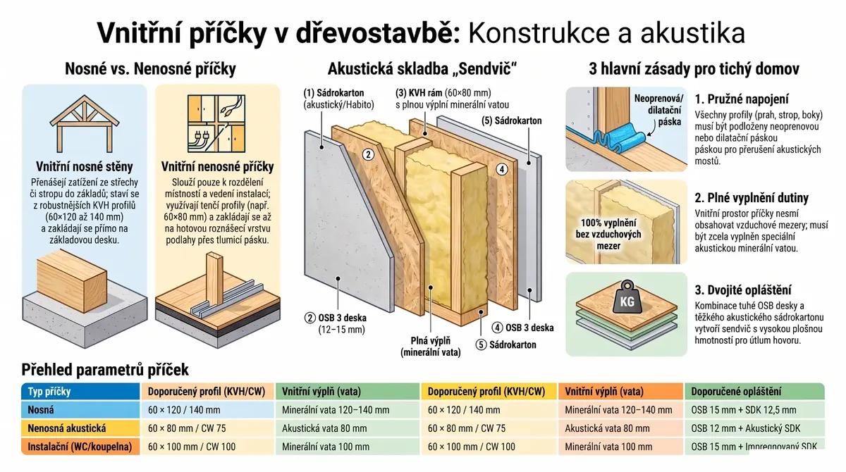 Vnitřní nosné a nenosné příčky – Akustika a kotvení