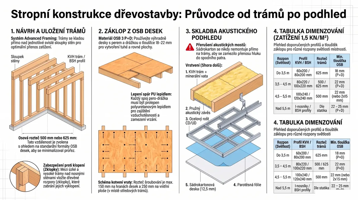 Stropní konstrukce – Trámy, záklopy a akustické podhledy