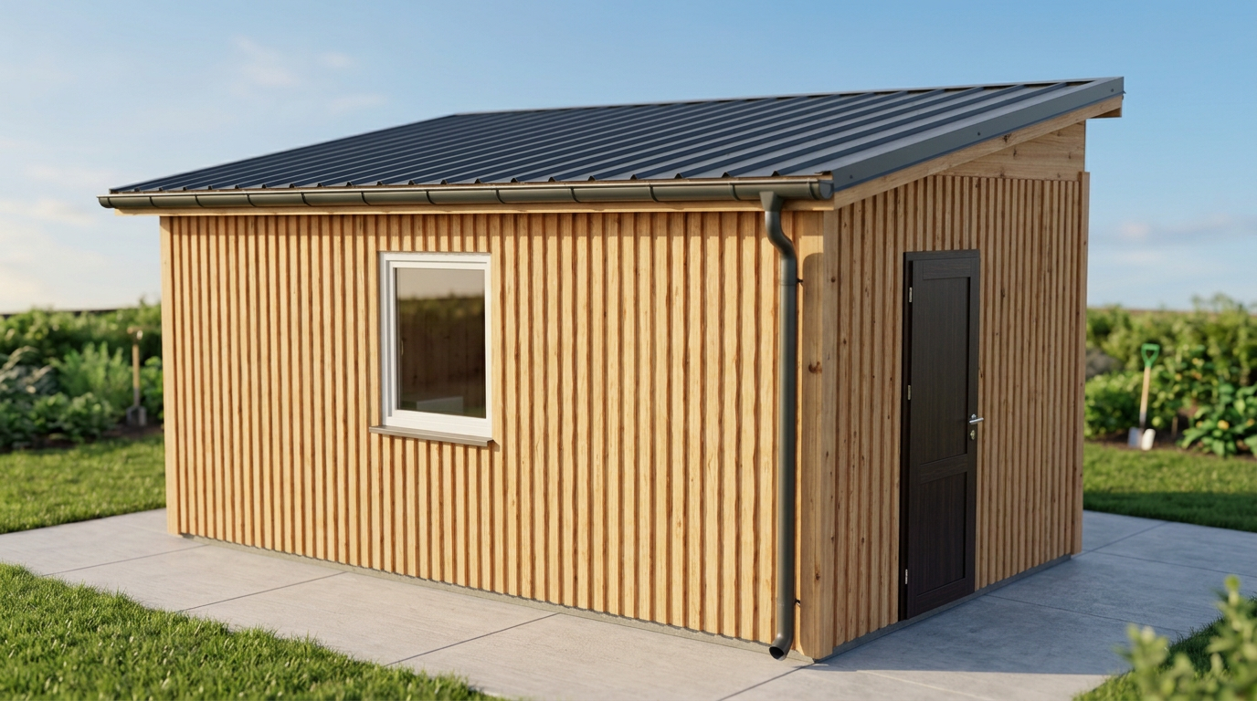 Dřevěný zahradní domek 3 × 4 m se svislým obkladem a pultovou střechou