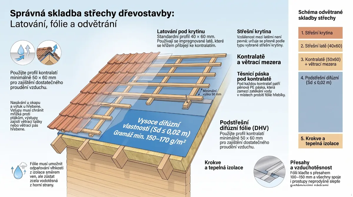 Latování, podstřešní pojistná hydroizolace a odvětrání střechy